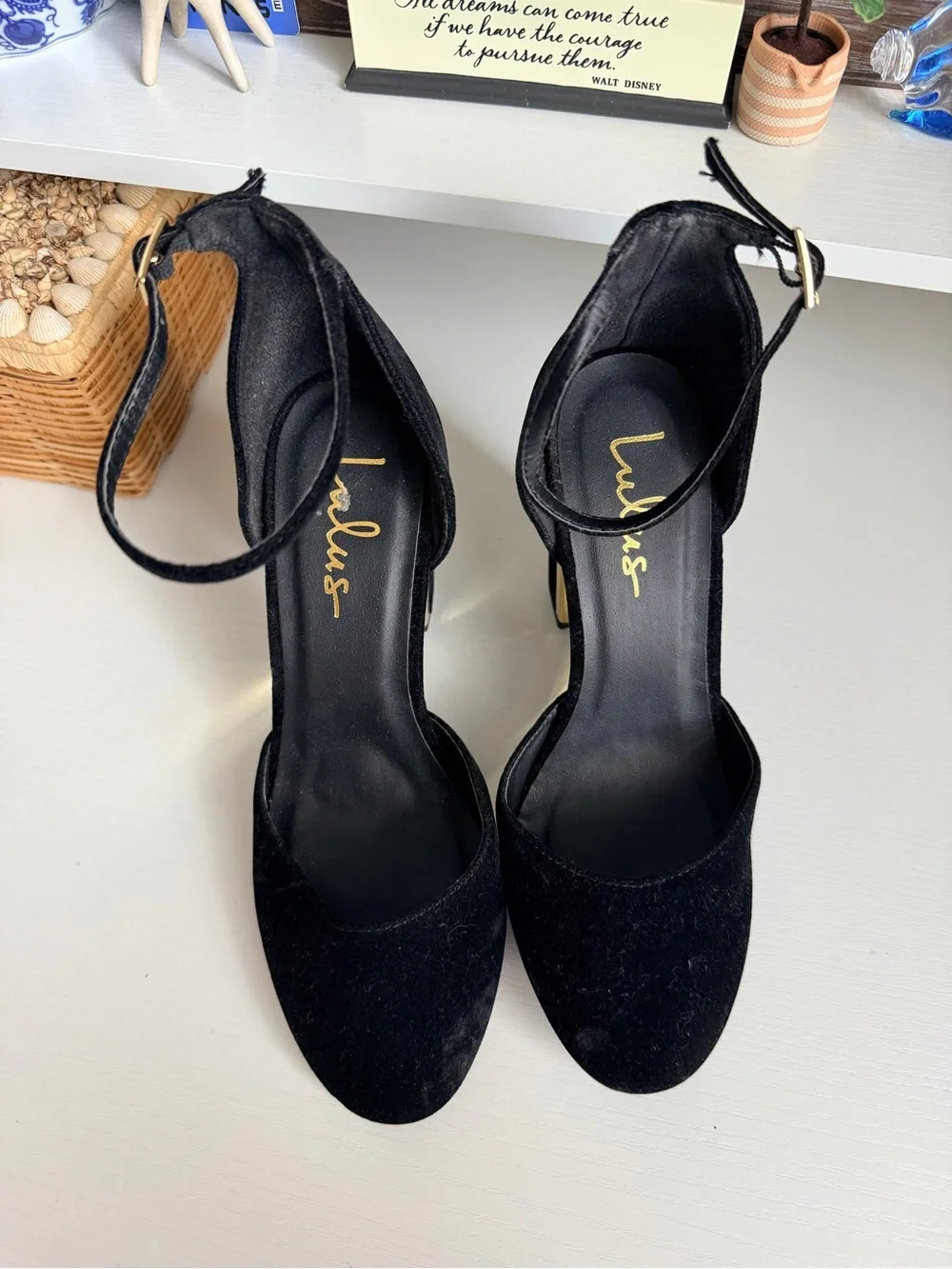 Lulus Laura Black Velvet Ankle Strap Heels